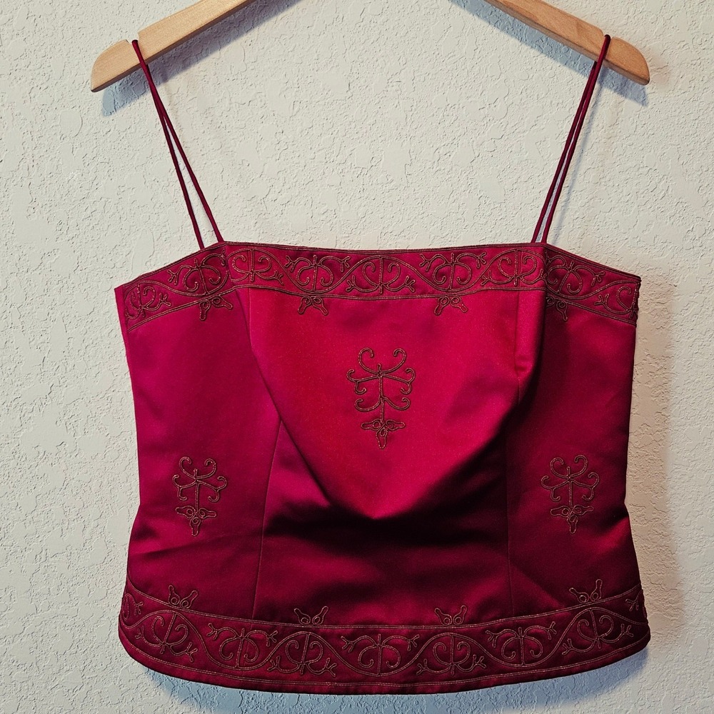 Michaelangelo Red Satin Embroidered Cami Top Square Neck Formal Sz 10 Whimsygoth